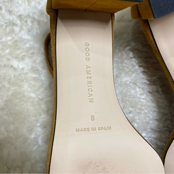 Good American Square Toe Suede Ankle Strap Block Heels Sandal Amber - Picture 5 of 5